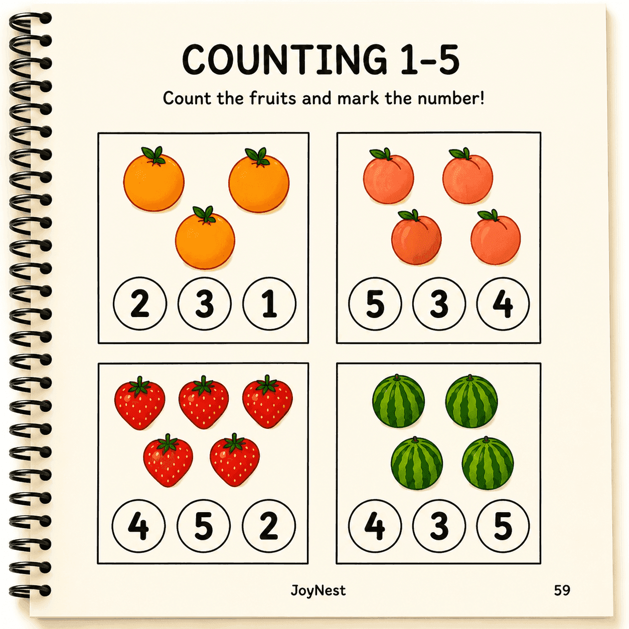 Counting Fruits activity worksheet sample