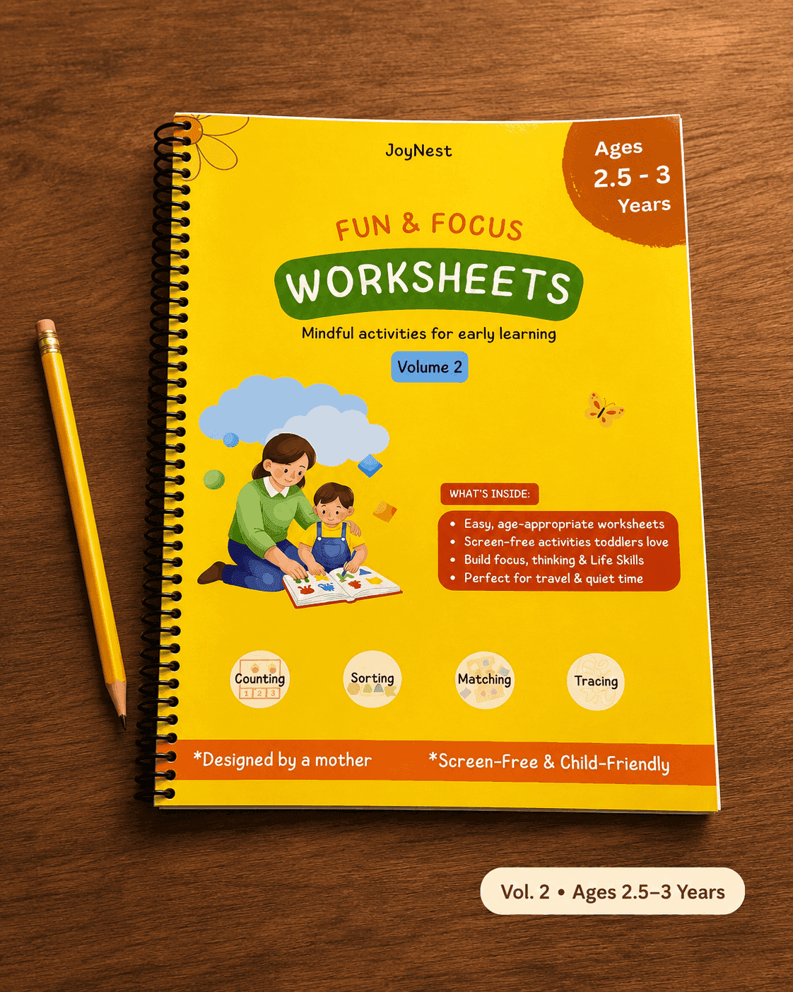 Same skills. Fresh pages. — JoyNest activity workbook for 2.5-3 Years