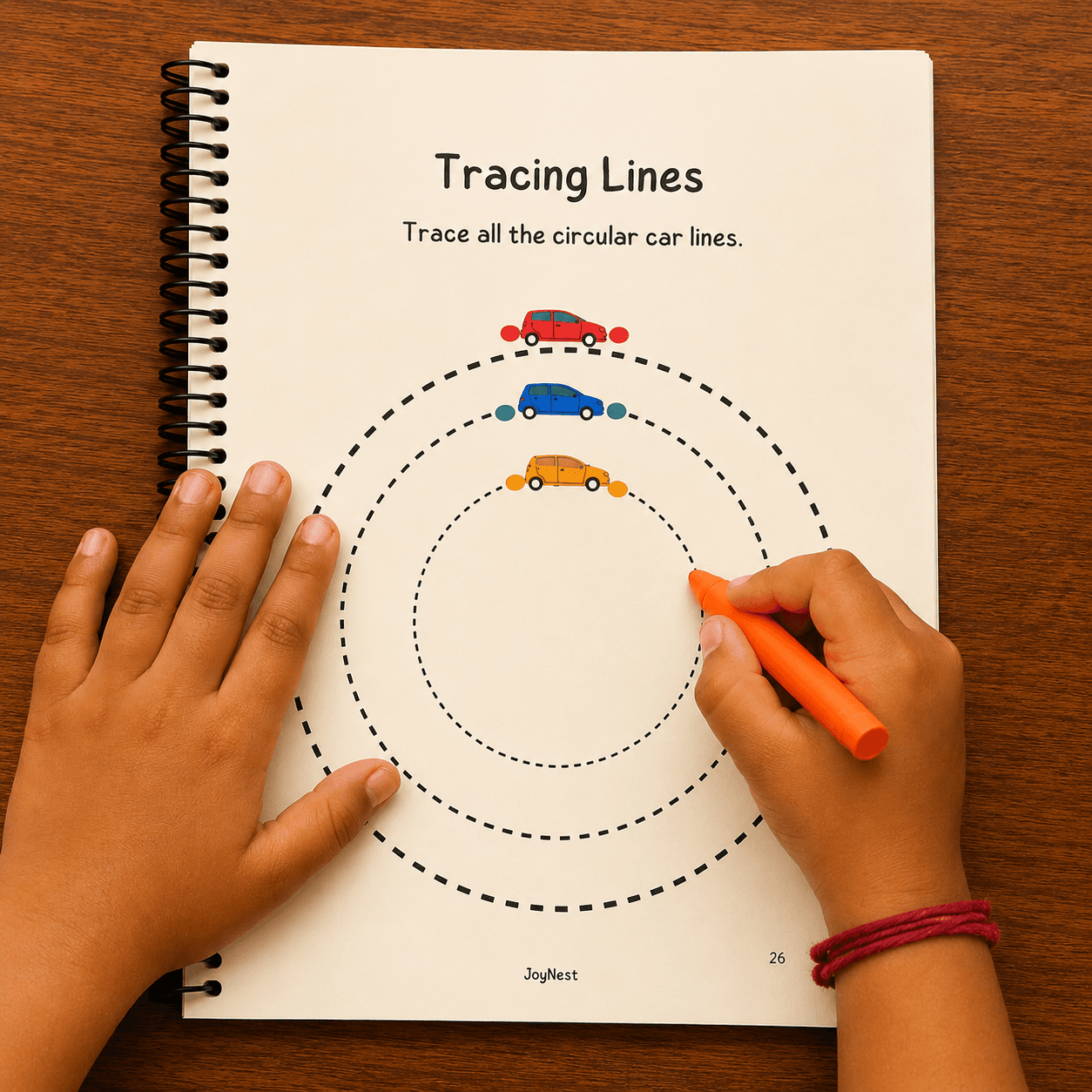 A child working through a JoyNest activity book