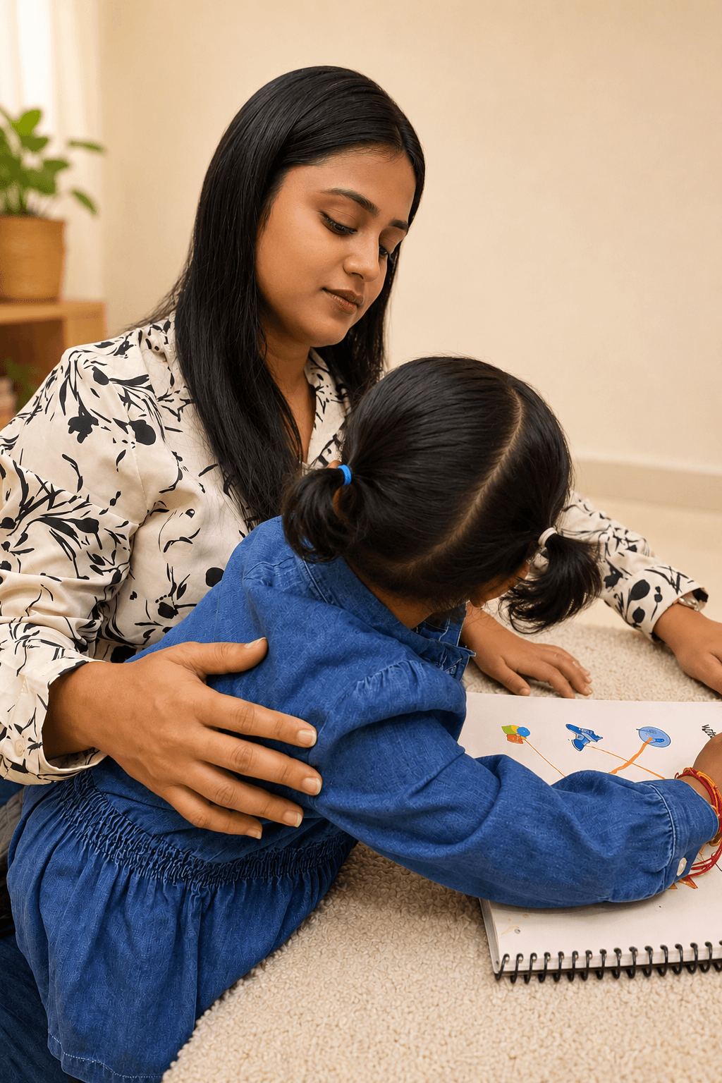 Mother and child reading together