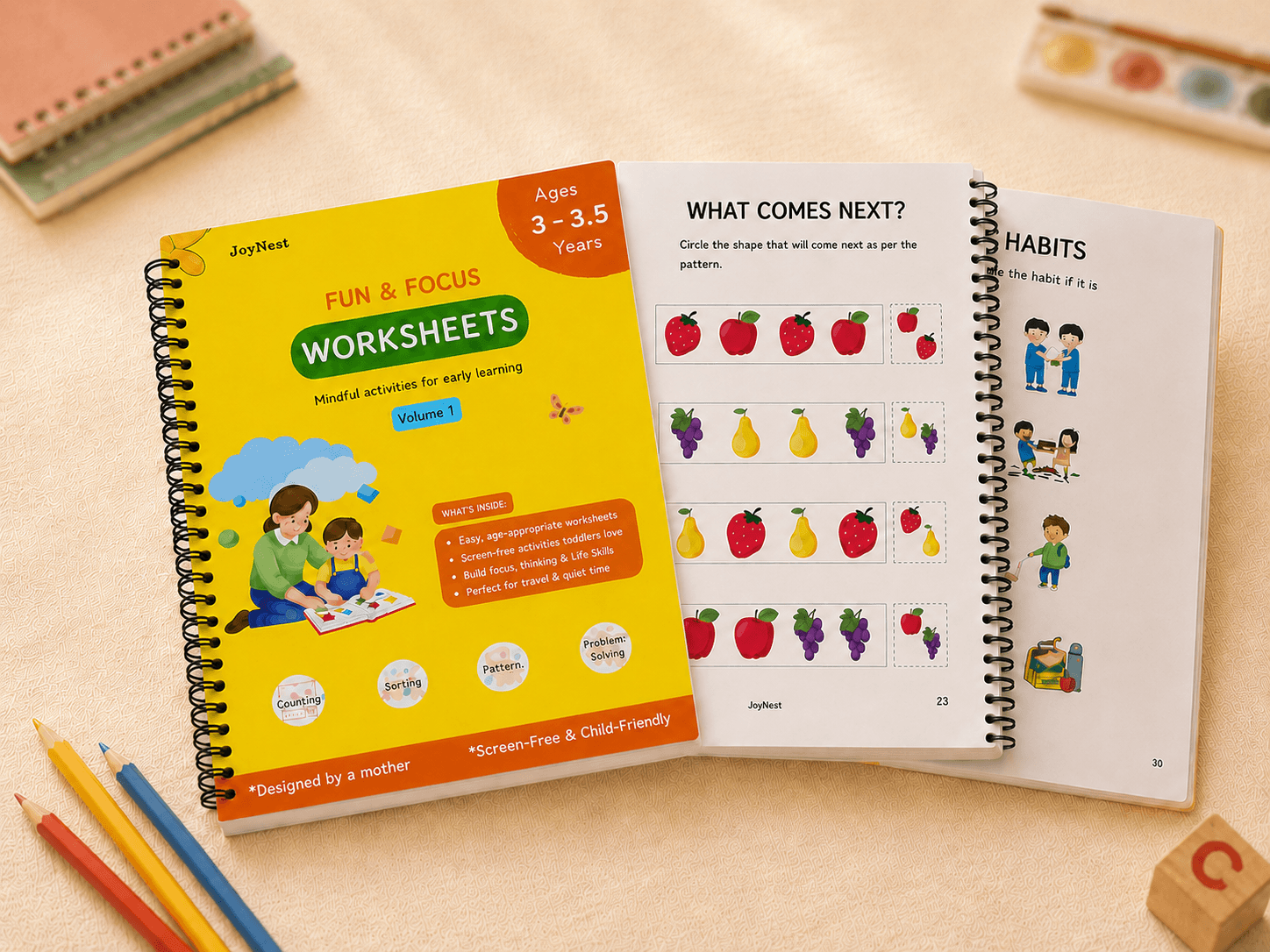 Fun & Focus Worksheets 3-3.5 Years · Vol 1 activity book for ages 3 - 3.5