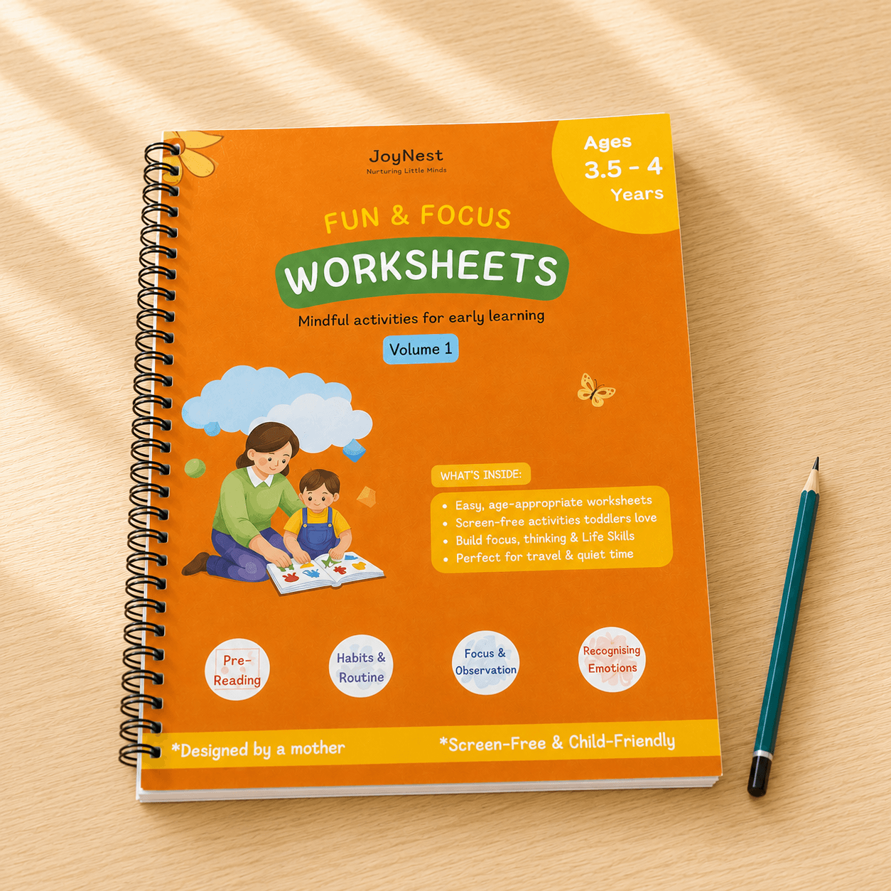 Made for exactly this age. Nothing wasted. — JoyNest activity workbook for 3.5 - 4 Years