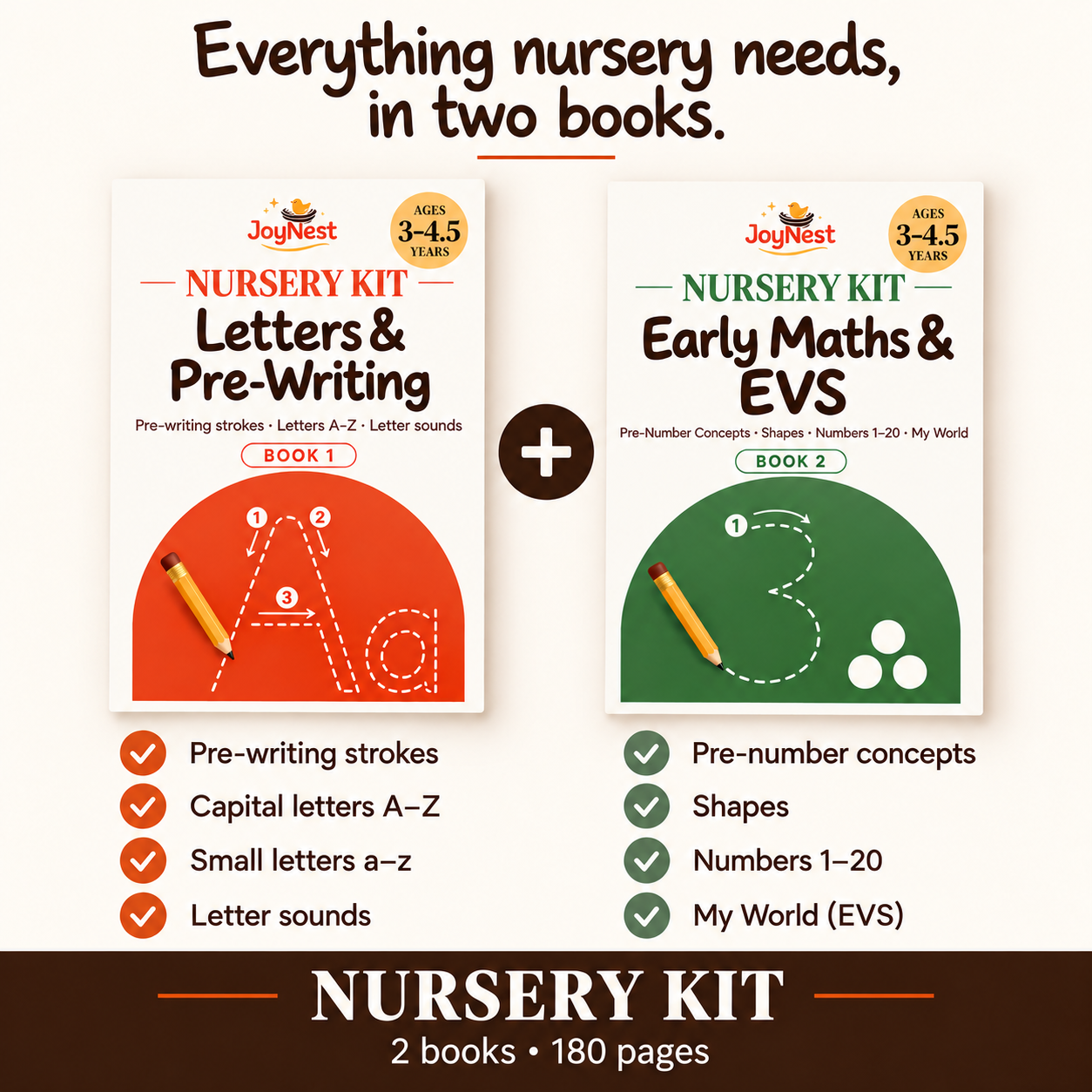 Everything Nursery asks of your child, in two books — JoyNest activity workbook for 3-4 Years